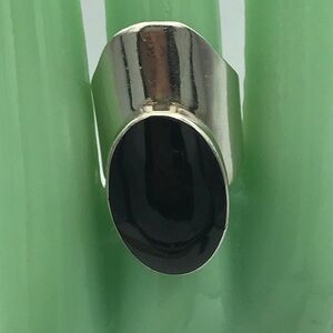 Large Mod Modernist Vintage Sterling Silver Mexico Onyx Statement Ring